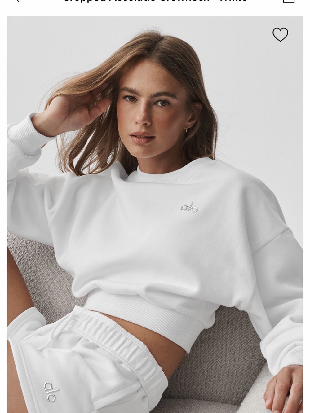 ALO Yoga White Cropped Crewneck Sweatshirt